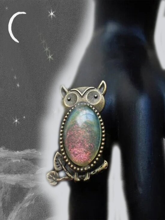 Handmade Jewelry - Owl Ring OOAK with Special One of a Kind Handmade Stone- Whimsigoth Goblincore
